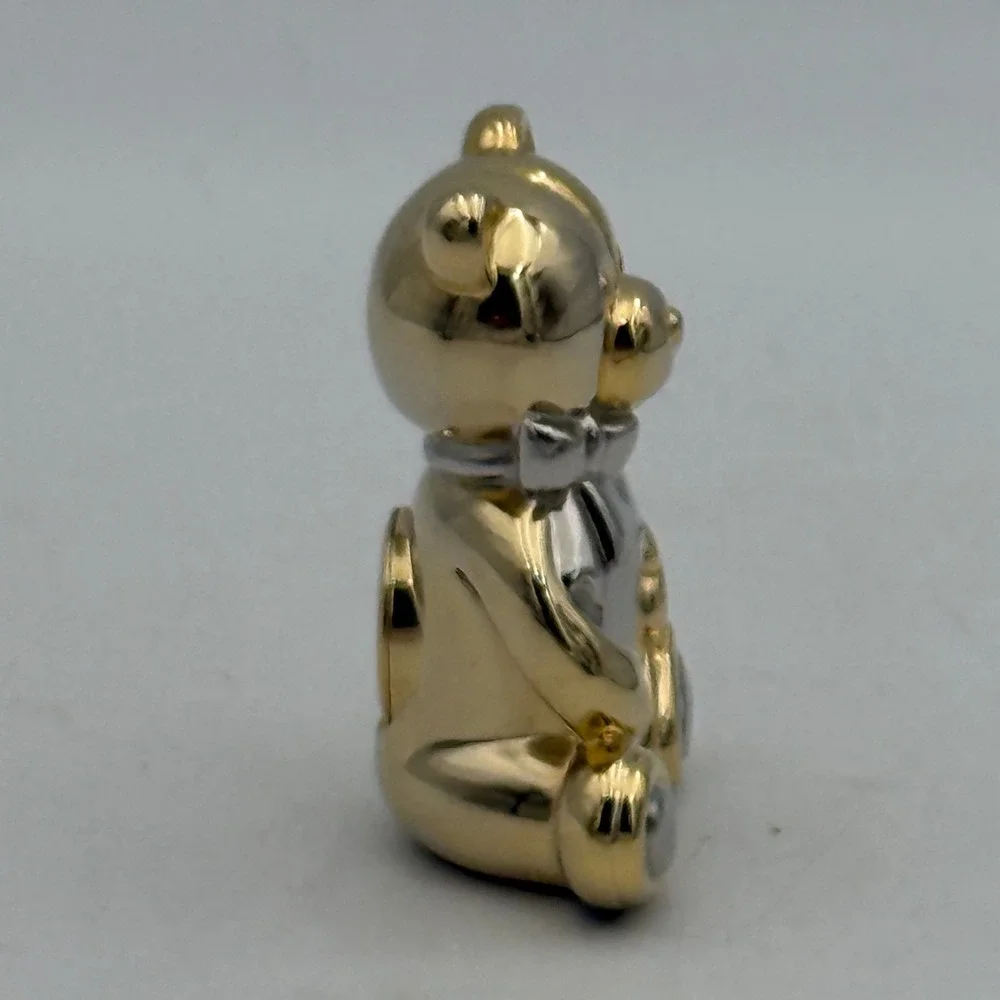 Elgin Teddy Bear Desk Clock Gold Silver Tone Heart Quartz Miniature Figurine